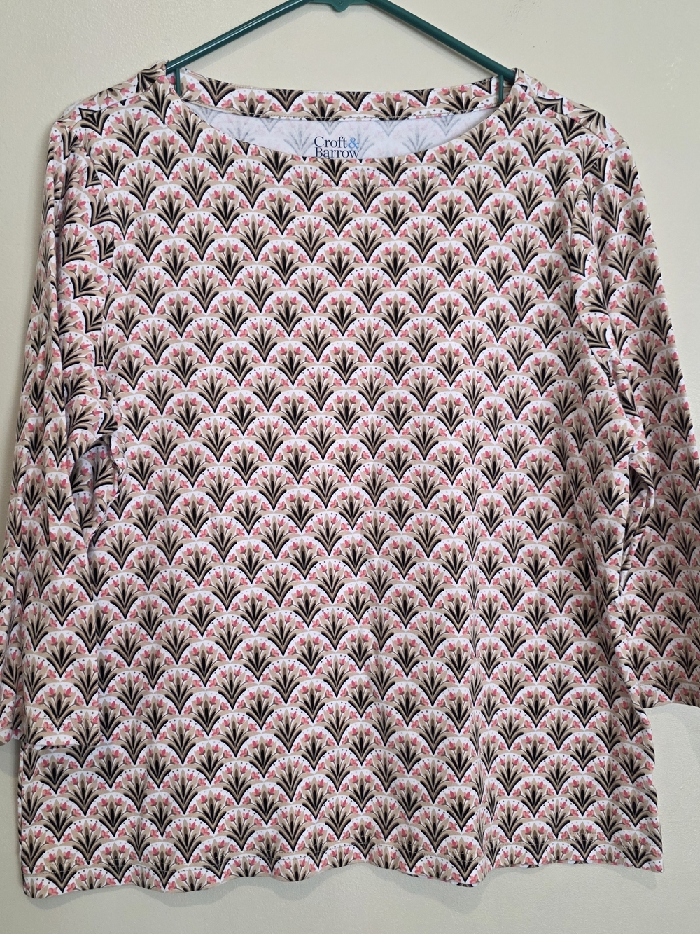 Croft & Barrow Pink Floral Scallop Print Top